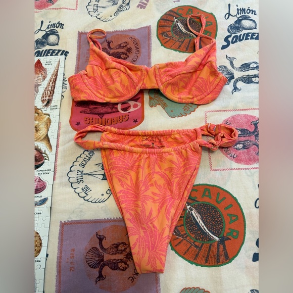 Skatie Other - Skatie Orange & Pink Palm-Print Bikini M bottom XS top